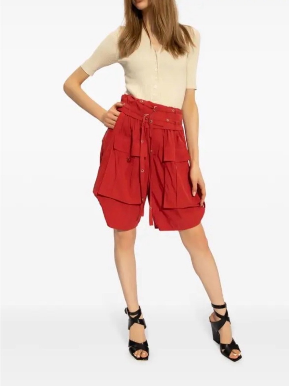 Isabel Marant Étoile Hedi Red Cargo Belted Utility Shorts